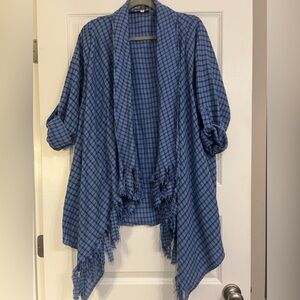 Blue Plaid Fringe Cardigan
